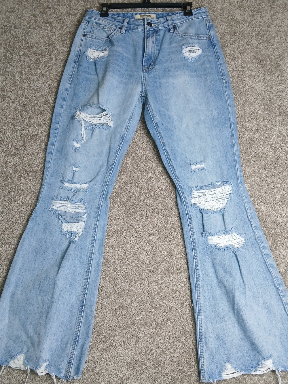 Rock And Roll Denim Light Blue Distressed High Rise Flare Jeans Women 30Wx34L